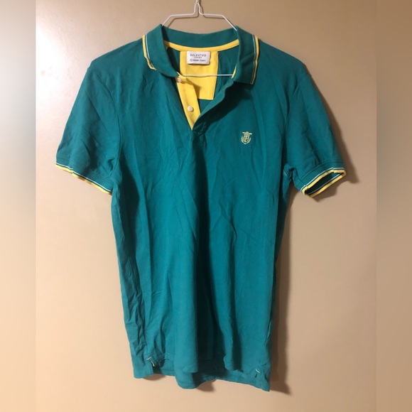 Selected Homme Bright Ocean Green Blue Yellow Polo - Picture 4 of 9